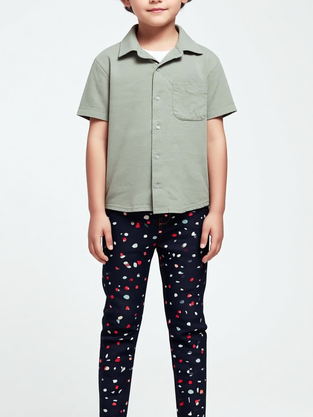 Kids Art Class Short-Sleeve Camp Collar Shirt in Sage Green Sz 8